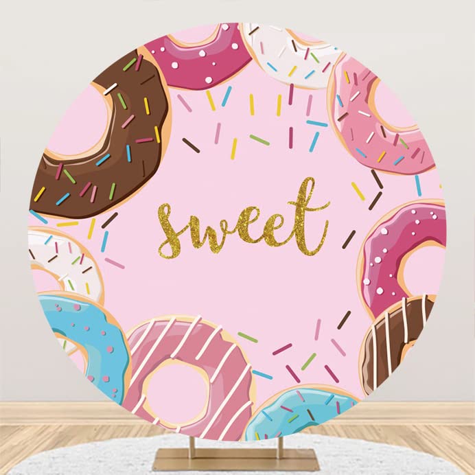 Yeele 7x7ft Colorful Donuts Round Photography Backdrop - Pink & Blue Sweet Doughnut Background for Newborn Baby Shower, Kids Birthday Party Decor, Cake Table Banner, Photo Booth Props - Perfect for Instagram Photos & Social Media Content