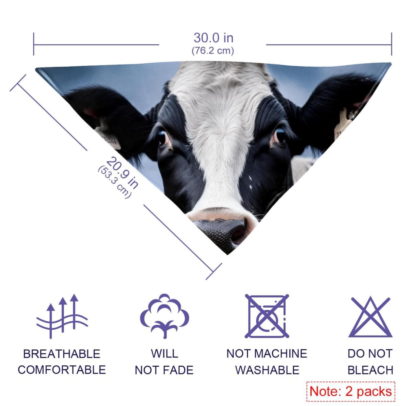 Premium Dog Bandanas for Small, Medium & Large Pets - 2-Piece Set with Cow Print Design - Comfortable Pet Scarves for Dogs & Cats - Perfect for Daily Walks, Pet Photos & Farm Visits