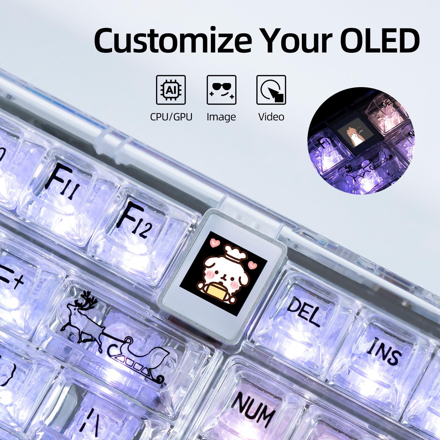 CoolKiller CK98 Hot-Swappable RGB Mechanical Keyboard with OLED - Wireless Gaming for PC/Mac (White, Ice Switches) - Perfect for Esports & Office Work