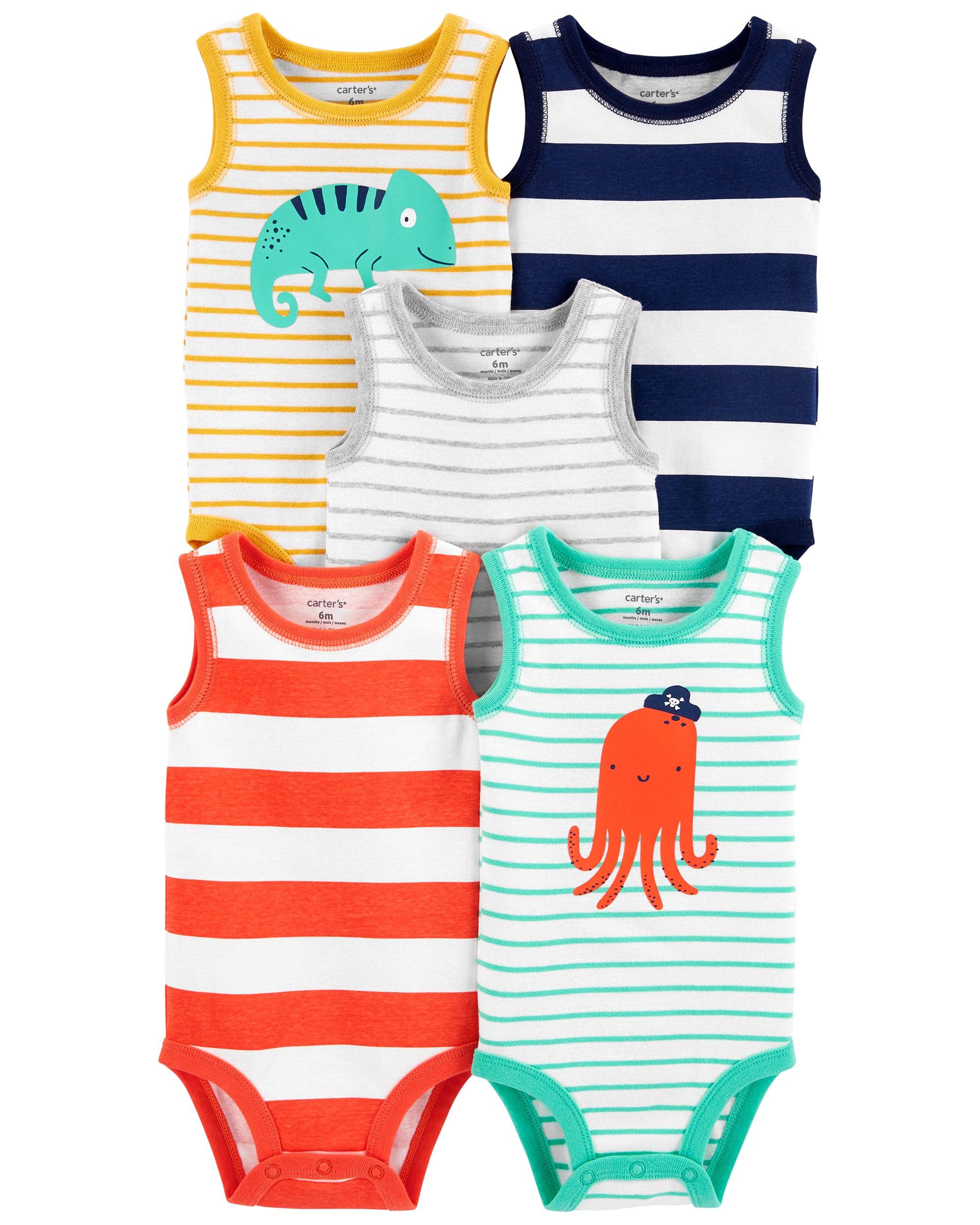 Carters Baby Boys & Girls 3 Months 5-Pack Short Sleeve Cotton Tank Bodysuits - Soft Comfortable Onesies for Newborns, Infants - Perfect for Playtime, Daycare & Summer Outfits
