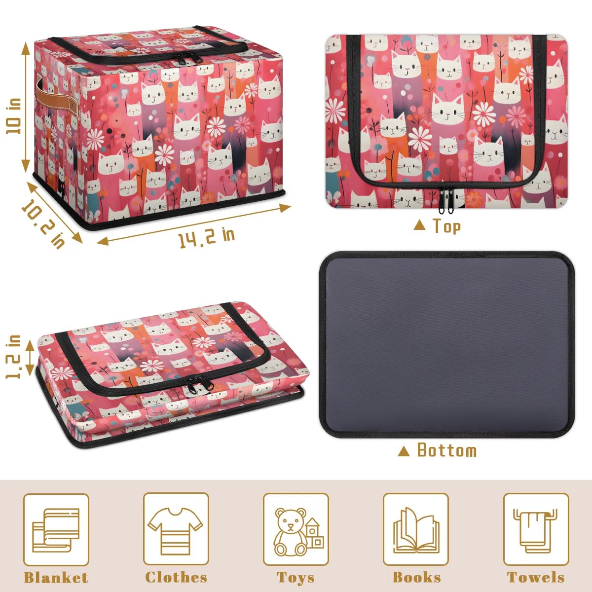Collapsible Storage Bins with Lids - Cat Themed Stackable Fabric Storage Cubes for Clothes, Toys, Blankets | Dustproof Closet Organizer for Home, Bedroom & Nursery Organization