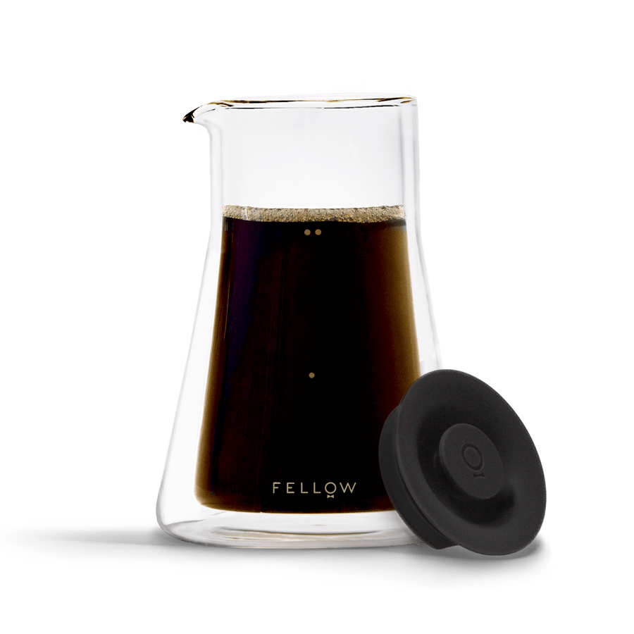 Fellow Stagg Glass Carafe with Lid - 34oz Insulated Coffee Carafe with Wooden Handle & Drip-Free Spout - Perfect for Pour Over Coffee, Tea, and Hot Beverages at Home or Office