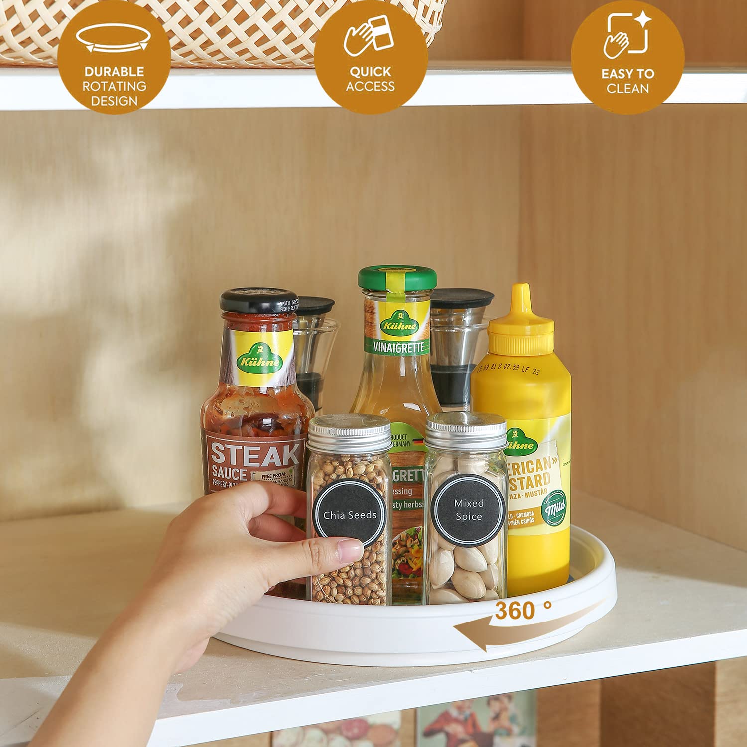 2-Pack Non-Skid Lazy Susan Turntable Organizer - 9.85 Inch Spinning Tray for Kitchen Cabinets, Pantry Storage, Countertop & Vanity Display - Perfect for Spice Racks, Makeup Organizers & Home Decor