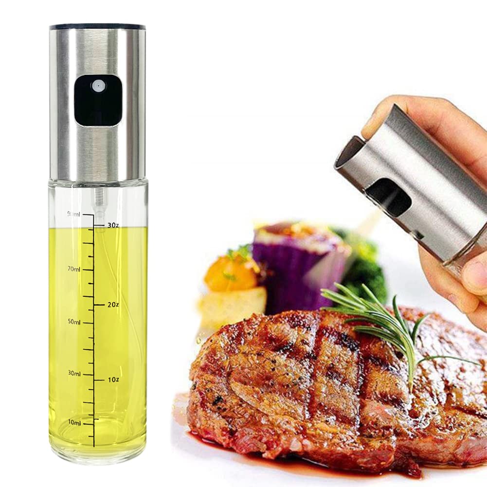 YAOTROOP 100ml Glass Oil Spray Bottle - Olive Oil Dispenser with Brush for Cooking, Grilling, Baking & Salad Dressing | Portable Vinegar Sprayer for Kitchen, BBQ, Air Fryer & Roasting | Perfect for Healthy Cooking & Meal Prep