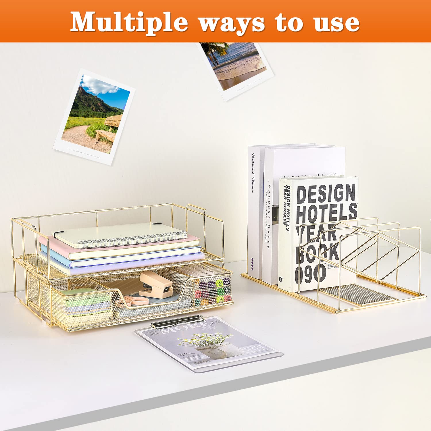 Premium Gianotter Office Catalog Racks - 5-Compartment Gold Desk Organizer for Files, Magazines & Office Supplies - Perfect for Home, Office & Workspace Organization