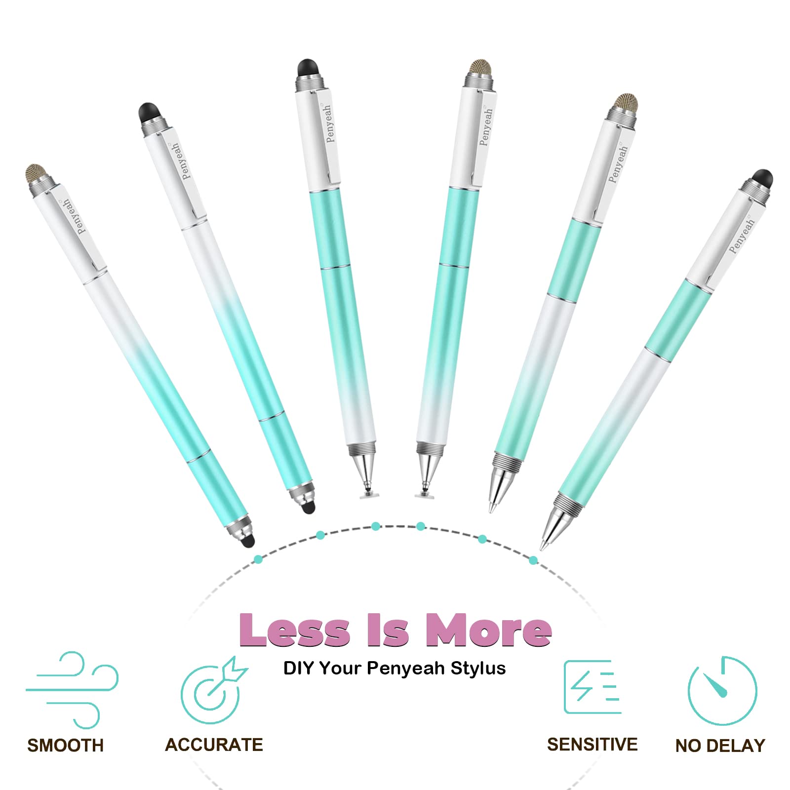 Penyeah 4-in-1 Universal Capacitive Stylus Pen for iPad, iPhone, Samsung & Android Devices - Compatible with All Touch Screens - Dream Blue - Perfect for Drawing, Note-Taking & Digital Signatures