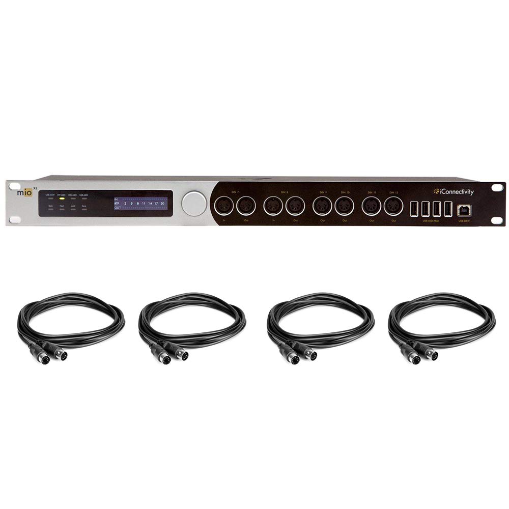 MioXL MIDI Interface with 4x MIDI Cable Male to Male 10ft Bundle - Perfect for Music Production, Live Performances & Studio Recording