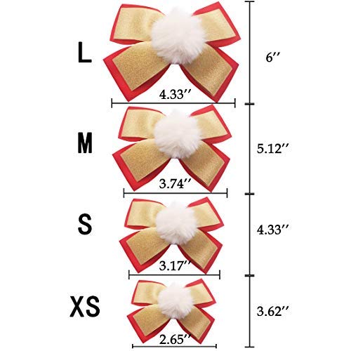 Azusa Christmas Dog Collar with Big Pompom Bowtie - Festive Holiday Pet Collar for Small Dogs & Puppies | Perfect for Christmas Photos, Holiday Parties & Gift Giving