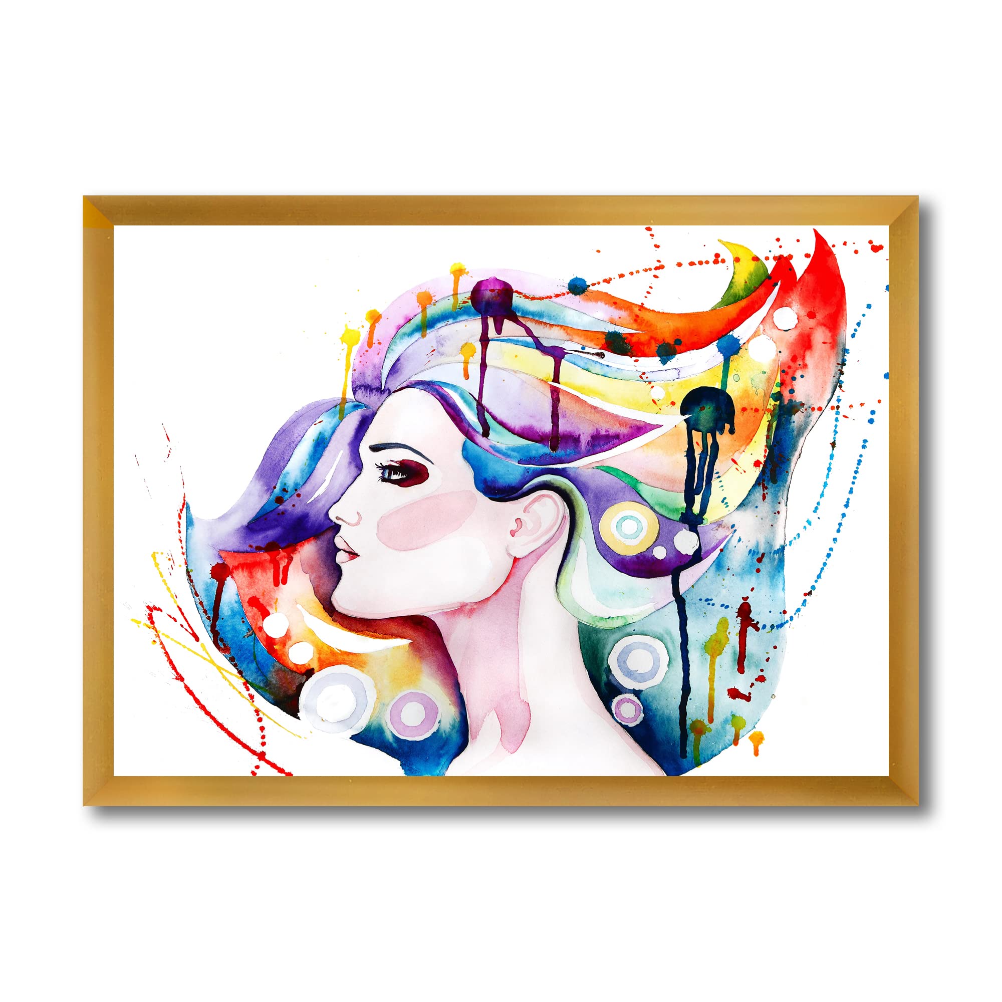 DesignQ Traditional Framed Wall Art - Beautiful Long Hair Woman Portrait Painting - Perfect for Living Room, Bedroom & Office Decor