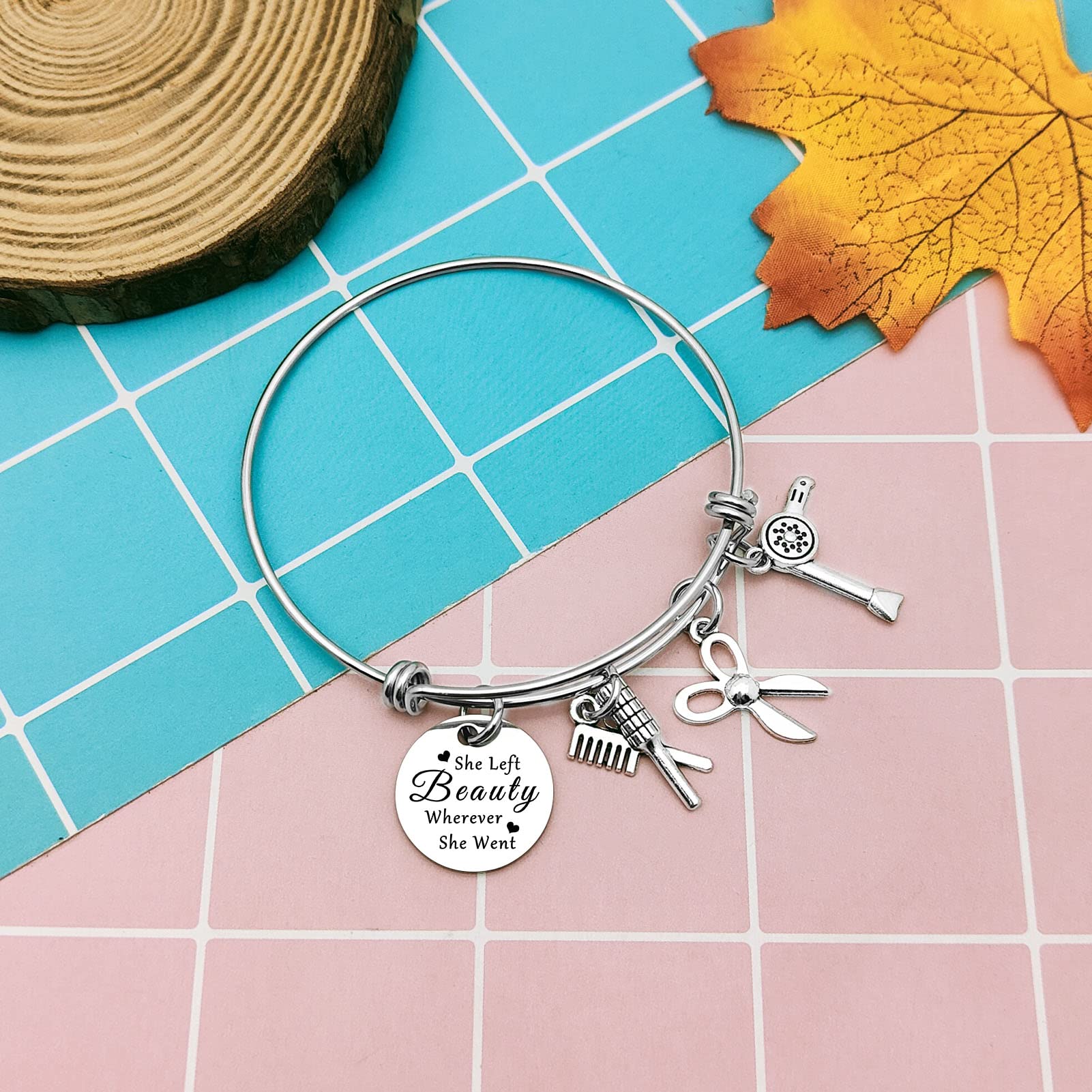 Professional Hair Stylist Bracelet - Scissor & Comb Bangle with Hair Dryer Charm - Fashionable Jewelry Gift for Hairdressers & Graduates | Salon Accessories, Stylist Appreciation Gift, Beauty School Graduation Present