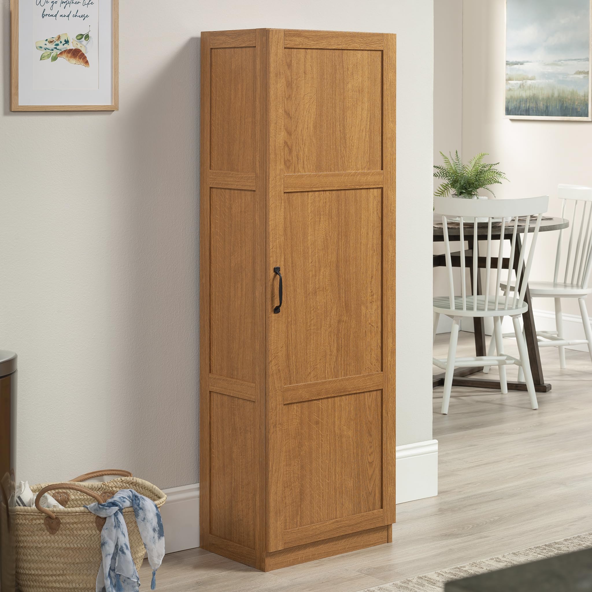 Sauder Storage Cabinet with Adjustable Shelves - Highland Oak Finish Pantry Organizer for Kitchen, Bathroom, or Office Use