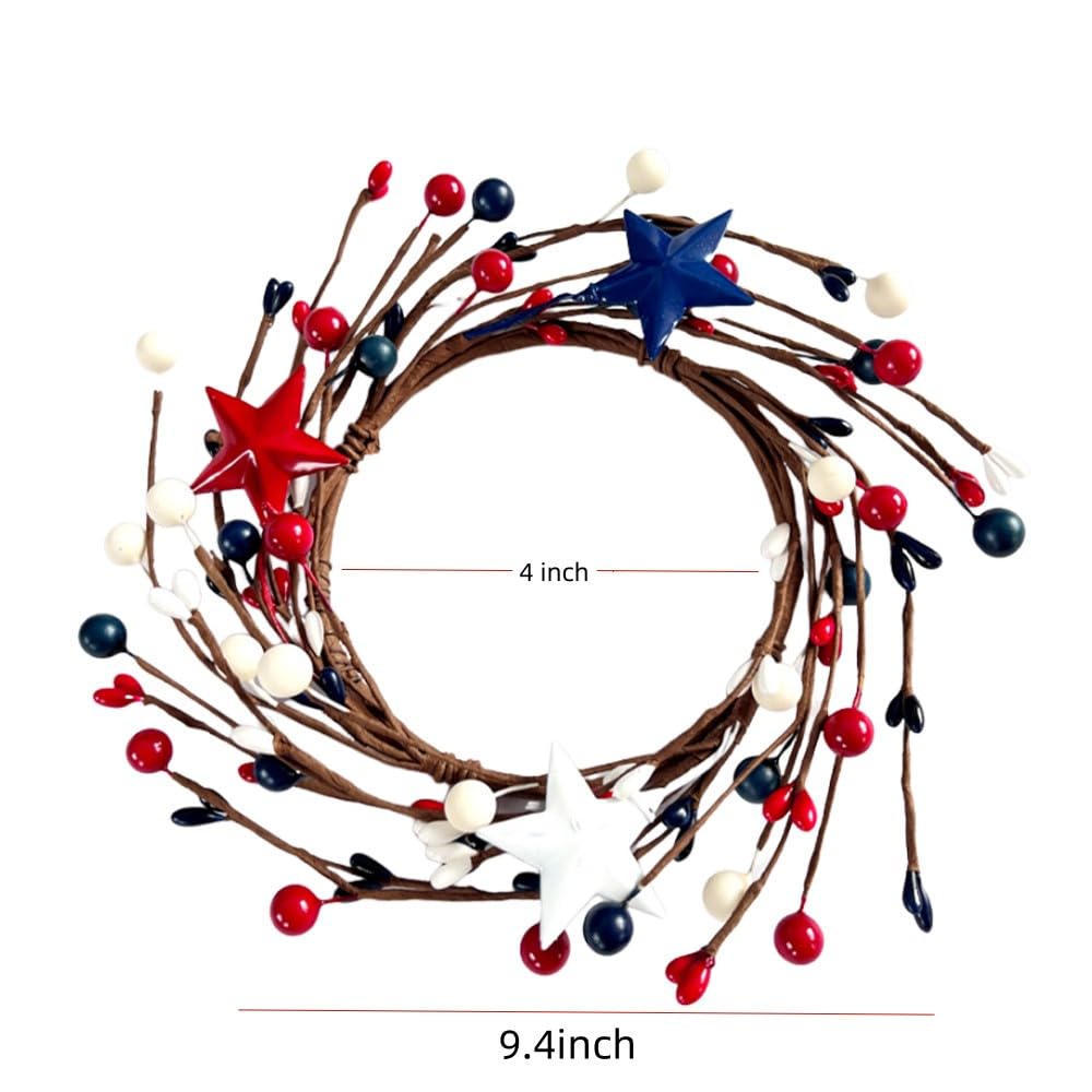 2 Pack Patriotic Candle Rings Wreaths - Red White & Blue Mixed Berries Decor for 4th of July, Summer, Christmas - 9 Inch Artificial Candle Holders for Home, Kitchen, Table Centerpiece Decorations (Blue, 2 Pieces) - Perfect for Independence Day Parties, Thanksgiving, Holiday Tablescapes & Seasonal Home Decor