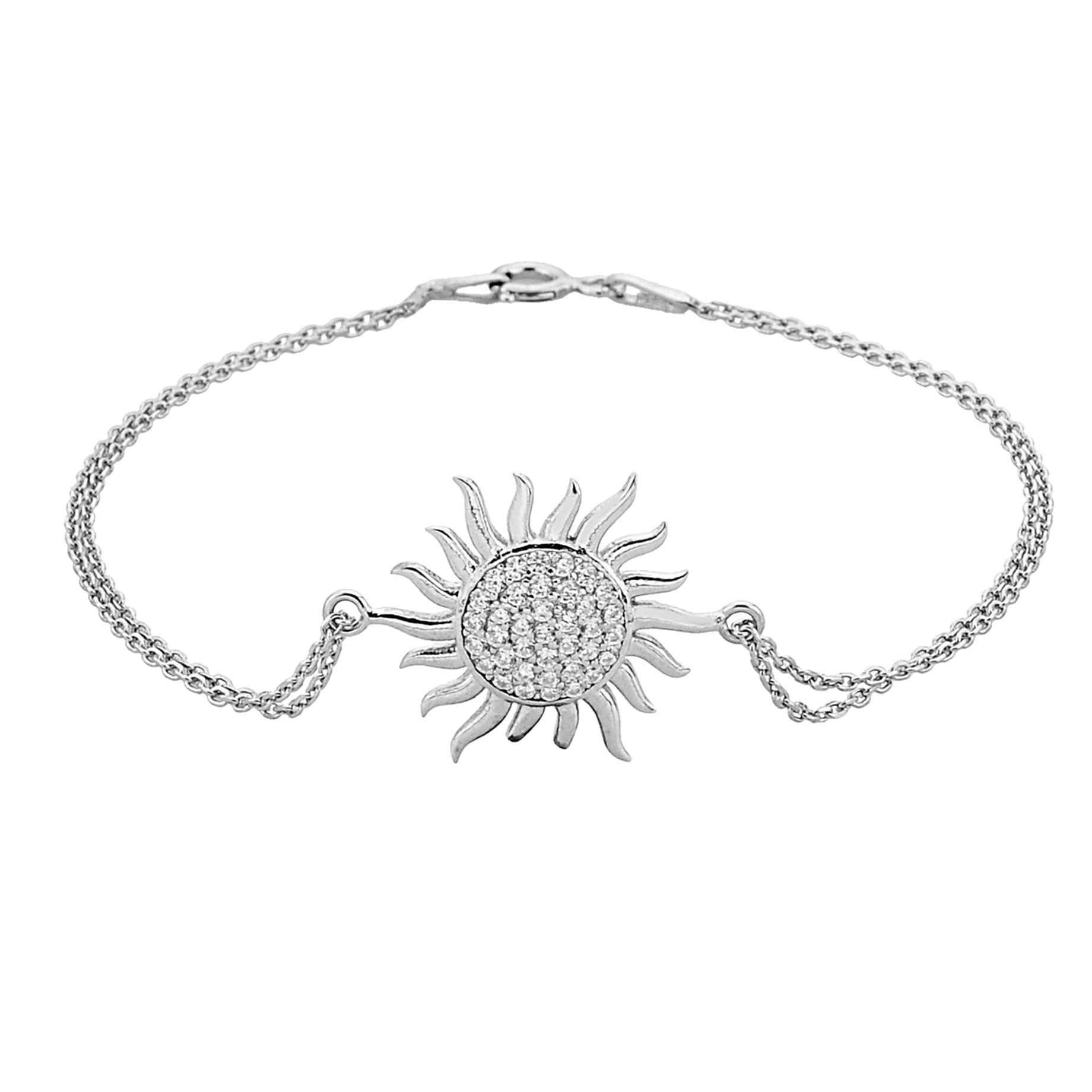 925K Silver Sun Bracelet for Women - Dainty CZ Chain Jewelry, Birthday & Christmas Gift for Her - Perfect for Summer & Everyday Wear
