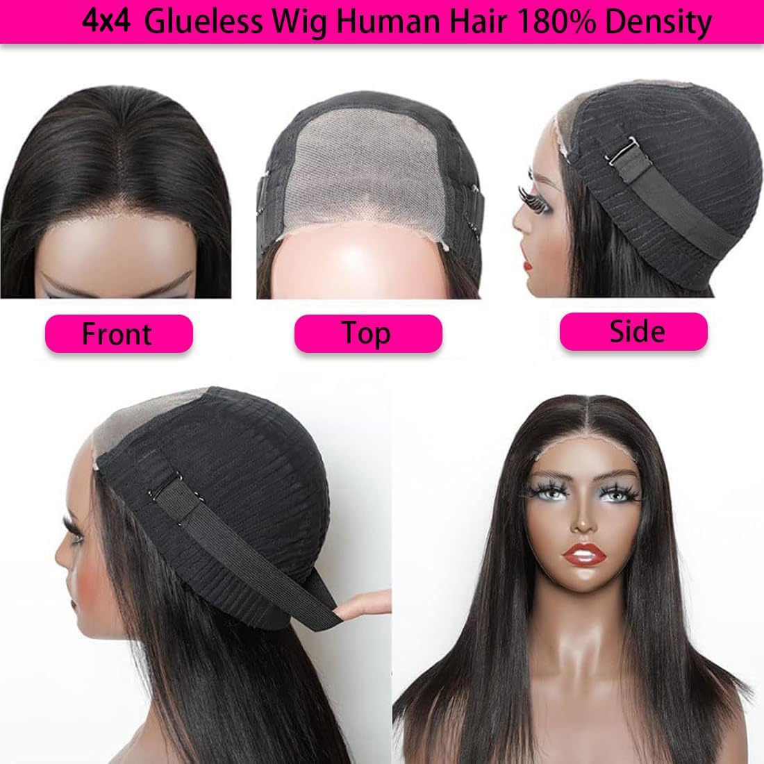 Glueless Human Hair Wig 16 Inches Straight Brazilian Virgin Hair - Pre-Cut HD Lace Wig with Bleached Knots, Natural Black Color for Women | Beginner Friendly No Glue Wig for Daily Wear, Parties & Special Occasions