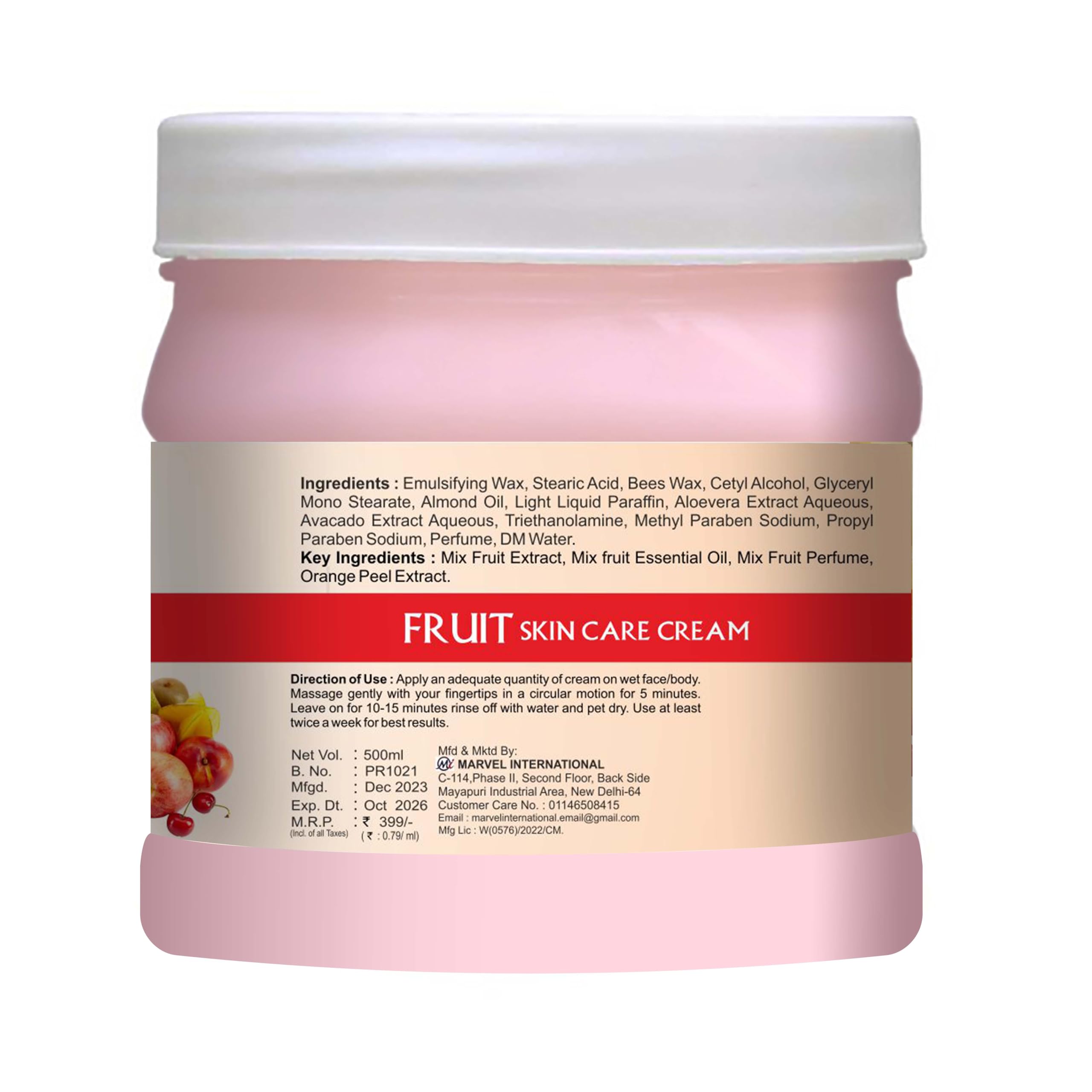 Pink Root Mix Fruit Cream 500ml - Natural Hydrating Face & Body Moisturizer for Dry Skin - Perfect for Daily Skincare Routine & Nighttime Use