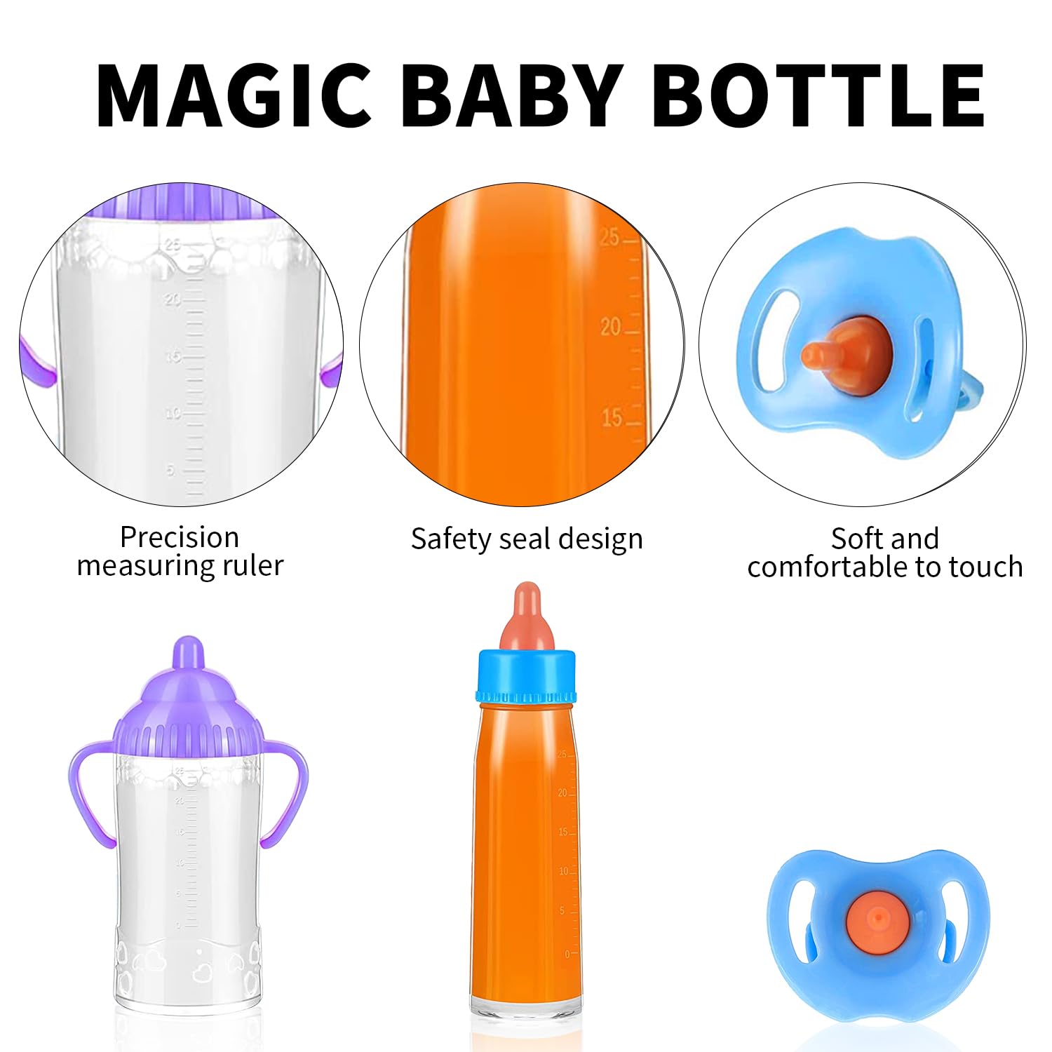 SCOM 3 Pack Baby Doll Accessories Set with Bottle & Pacifier - for Girls & Boys (Blue) - Perfect for Pretend Play