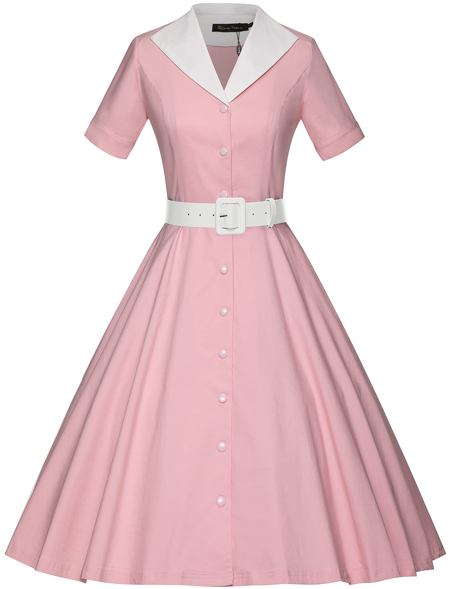 Vintage 1950s Women's Midi Shirt Dress with Belt - Elegant Cocktail Party Dress for Women | Perfect for Office, Date Night & Special Occasions