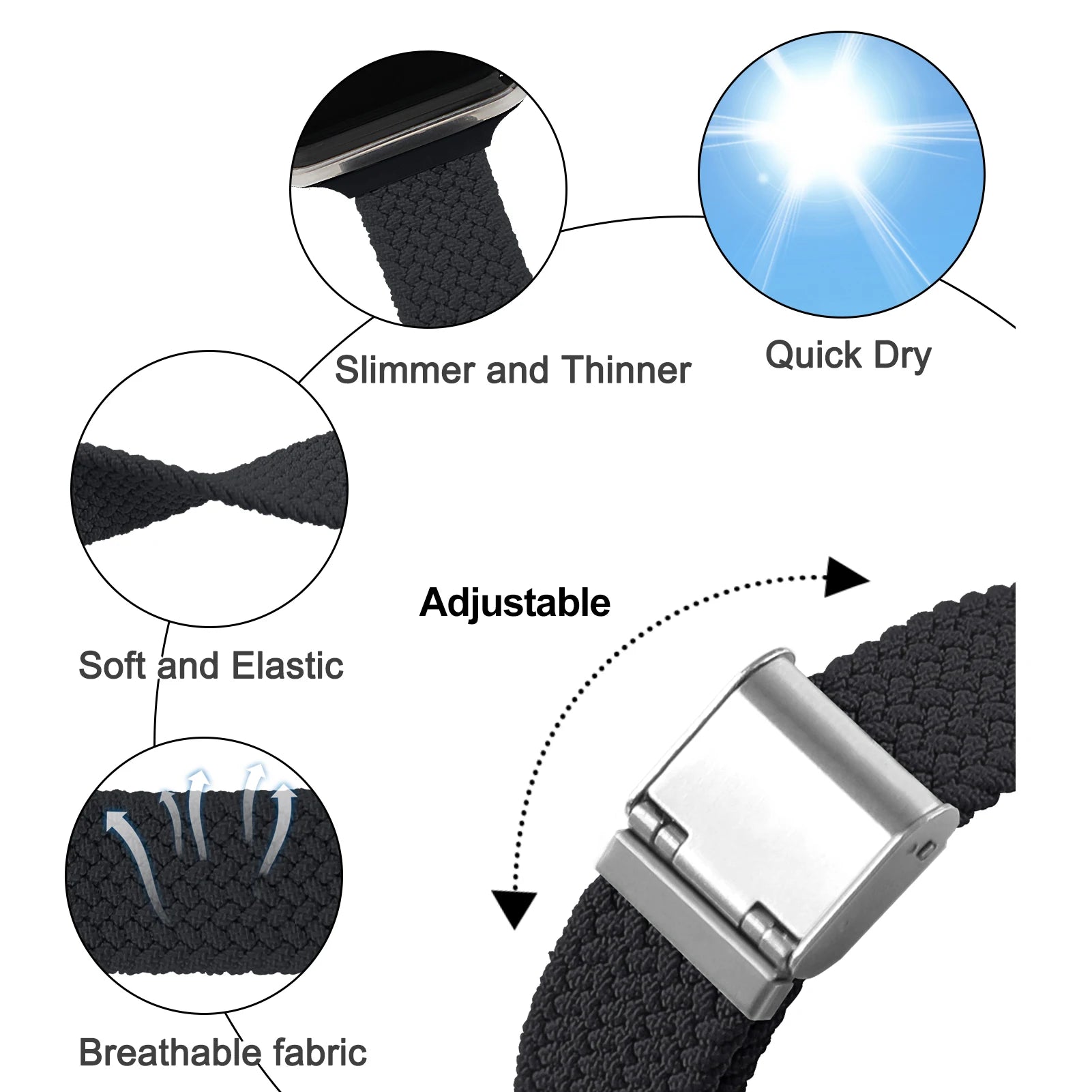 Adjustable Slim Braided Solo Loop Strap for Apple Watch - Comfortable & Stylish Sport Band for Workout, Running & Daily Wear