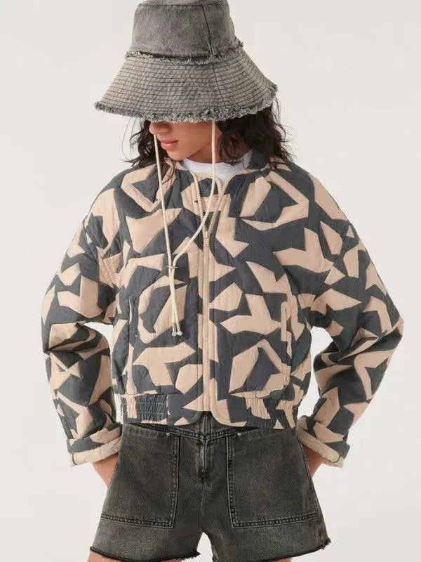 Trendy Loose Fit Winter Print Quilted Coat for Women - Warm Fashion Outerwear for Cold Weather, Casual Outings & Street Style