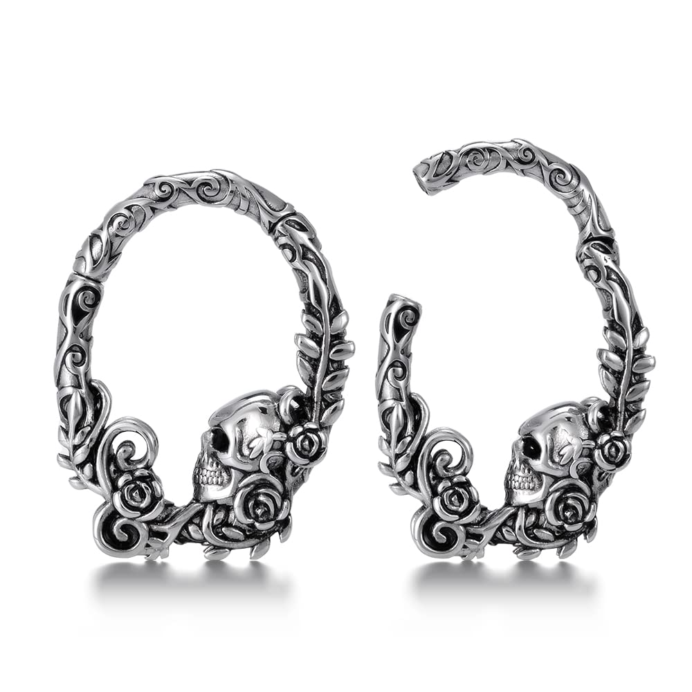 ERKUOO 1 Pair Skull Ear Weights for Stretched Ears - 4g(5mm) Gauges Ear Plugs, Body Piercing Tunnels, Anti-Allergic Hoop Dangle Jewelry - Perfect for Goth, Punk, and Alternative Fashion Styles