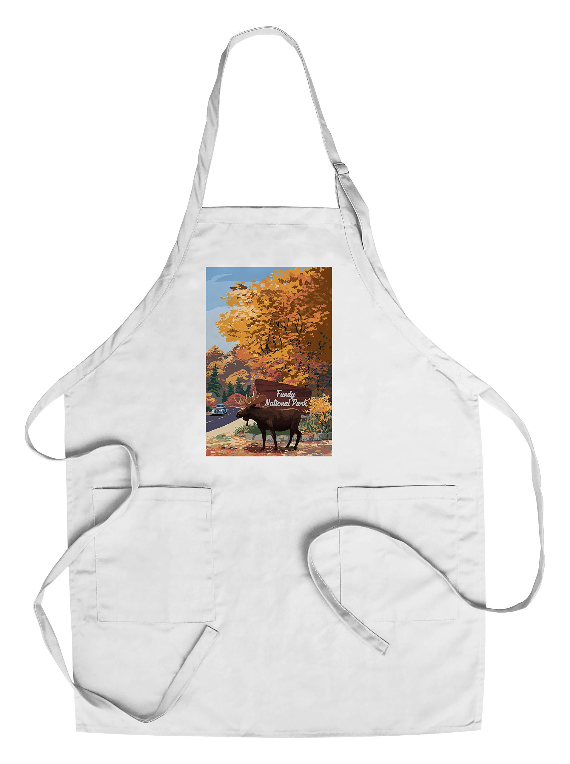 Scenic Byway and Moose Cotton Canvas Apron - Unisex Kitchen Cooking Baking Grilling Apron with Pockets - Perfect for Home Chefs, BBQ Enthusiasts, and Outdoor Cooking