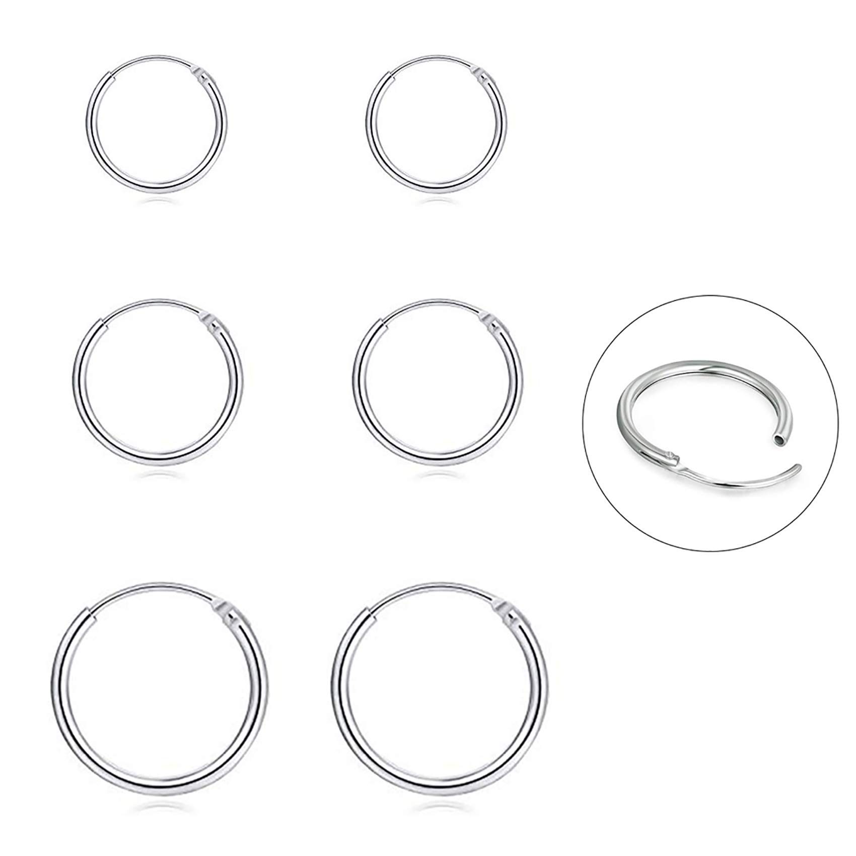 EPIRORA 925 Sterling Silver Hoop Earrings for Women & Men - 3 Pairs Small Cartilage, Tragus, Nose & Lip Rings | Hypoallergenic Jewelry Set for Everyday Wear, Gifts & Piercing Accessories