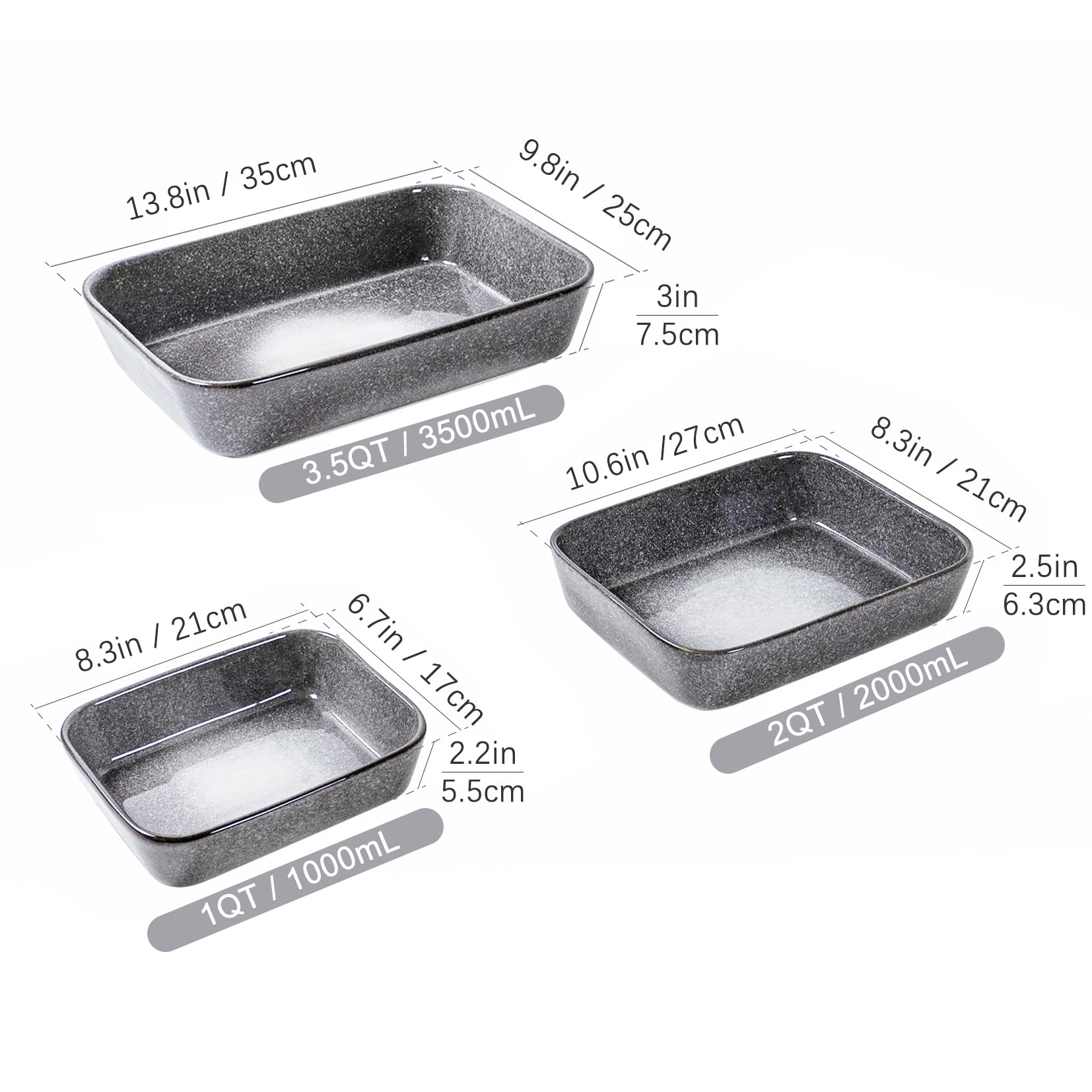 UNICASA 9x13 Inch Ceramic Casserole Dish Set of 3 - Oven Safe Baking Pans for Lasagna, Cakes & Dinner | Durable Bakeware for Cooking, Banquets & Family Meals (Gray)