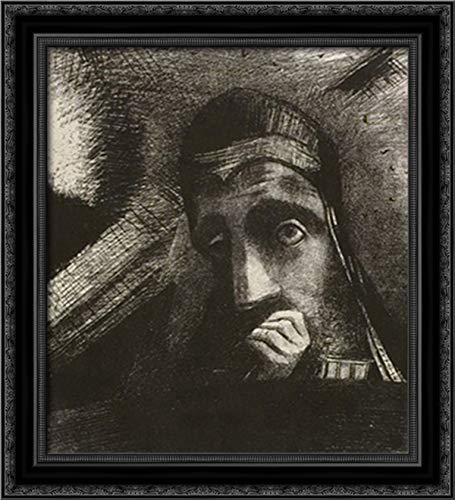 Odilon Redon Face of Mystery 20x22 Black Ornate Wood Framed Canvas Art - Gothic Home Decor for Living Room, Bedroom & Office Wall