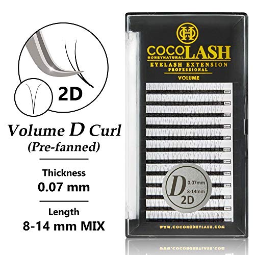 COCO Honey Lash Eyelash Extensions - Volume D Curl 2D 0.07mm Faux Mink Individual Lashes (8-14mm Mixed Length) for Natural & Glamorous Look | Perfect for Weddings, Parties & Daily Wear