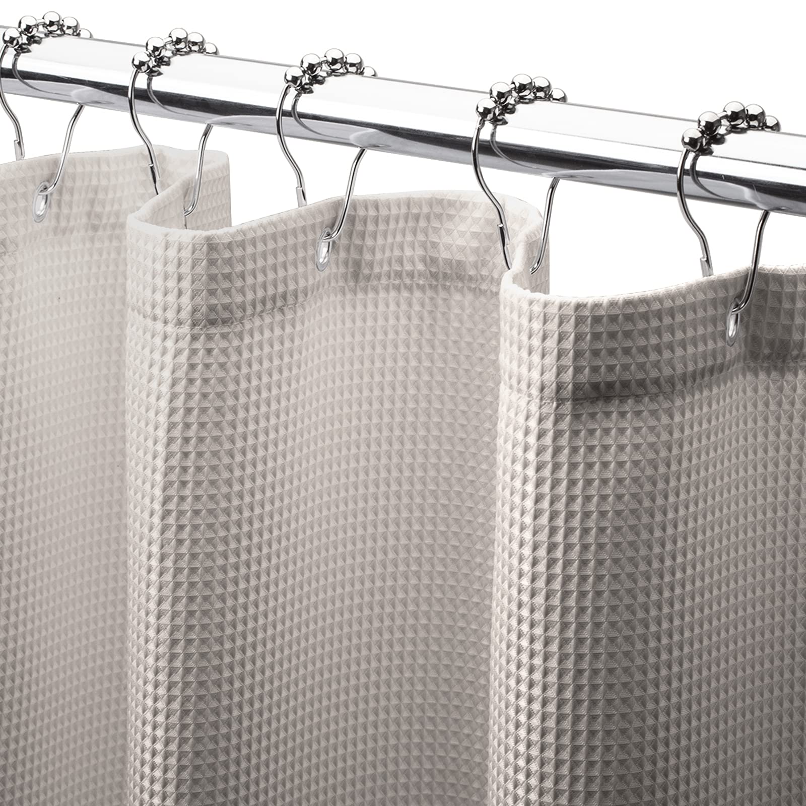 AmazerBath Heavy Duty Waffle Weave Shower Curtain - 72 x 78 Inches Hotel Quality Bathroom Fabric Curtain in Khaki - Perfect for Spa-Like Showers & Luxury Bathroom Decor