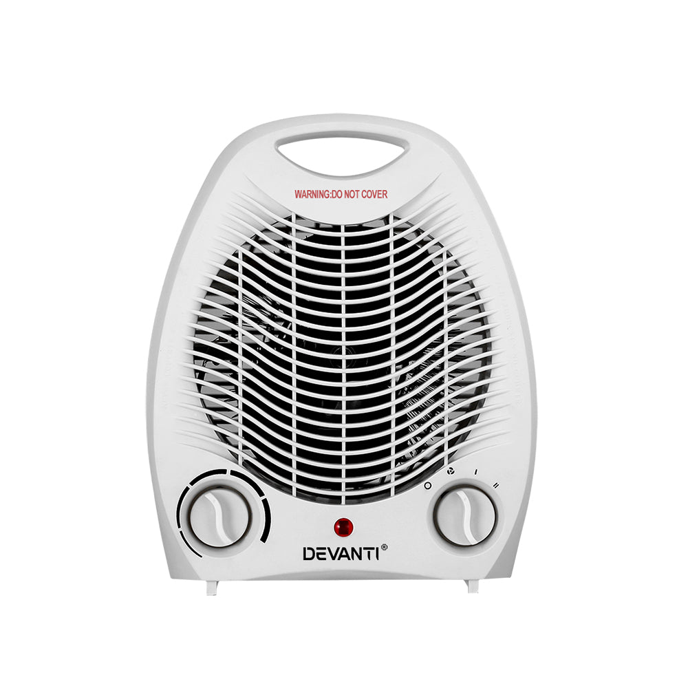 Devanti 2000W Electric Fan Heater with Adjustable Thermostat - Fast Heating Portable Space Heater for Home, Office & Bedroom Use
