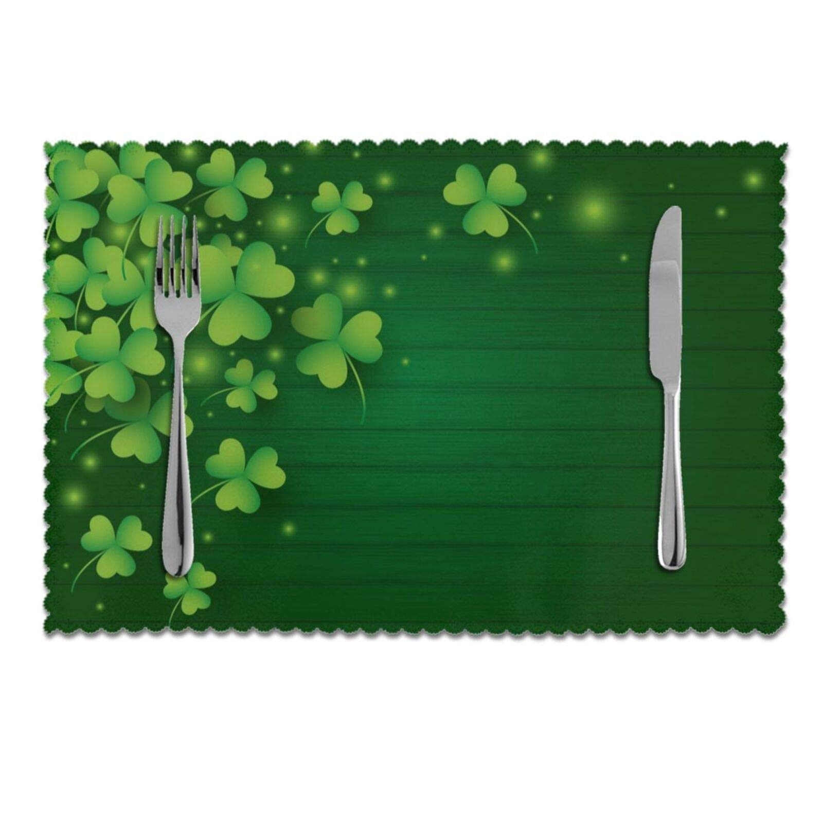 St. Patrick's Day Sparkle Clover Wooden Placemats Set of 4 - Non-Slip, Heat-Resistant, Washable Table Mats for Kitchen & Dining Room Decor (12x18 Inch) - Perfect for Irish-Themed Parties, Holiday Dinners & Home Decor