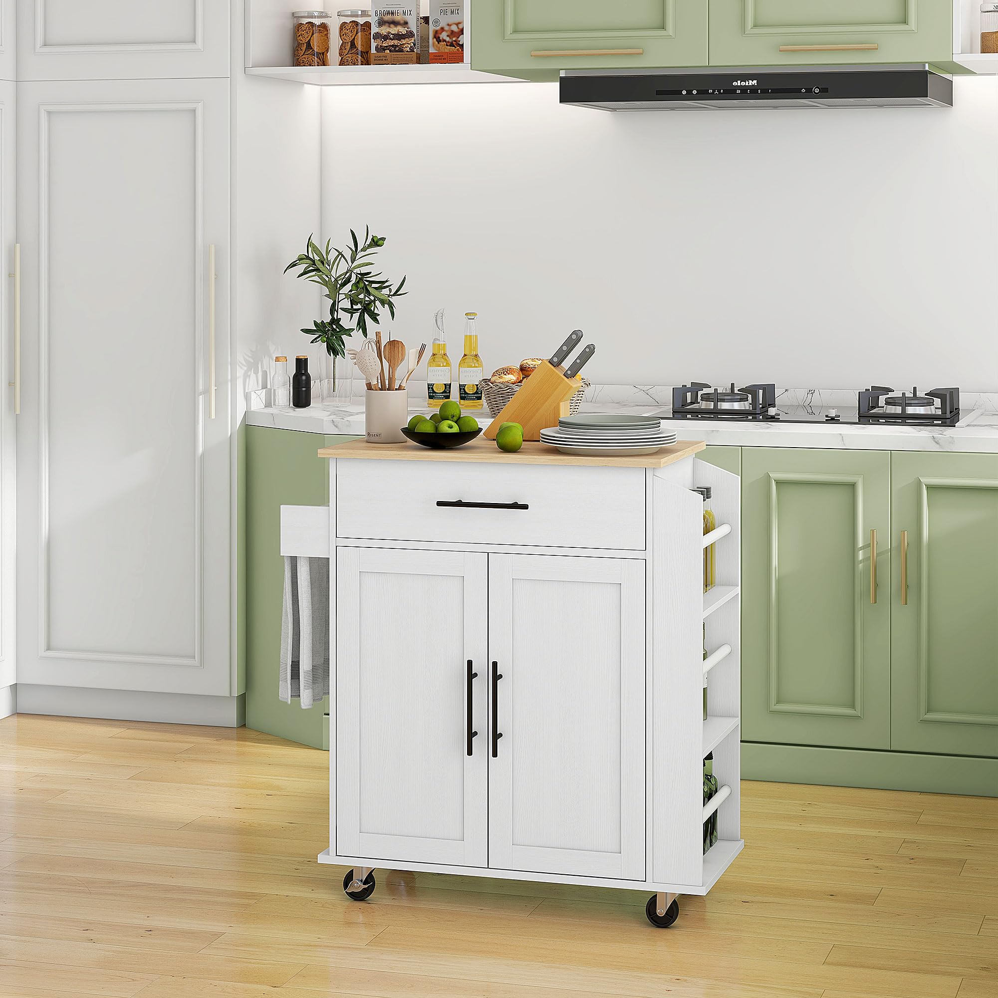 HOMCOM White Kitchen Cart with Wheels - Mobile Kitchen Island with Storage Shelf for Small Spaces, Perfect for Cooking, Baking & Dining Prep