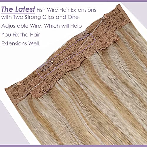 Premium Fish Line Halo Hair Extensions with Invisible Clips - Seamless 100% Human Hair Extensions for Length & Volume - Perfect for Weddings, Parties & Daily Styling