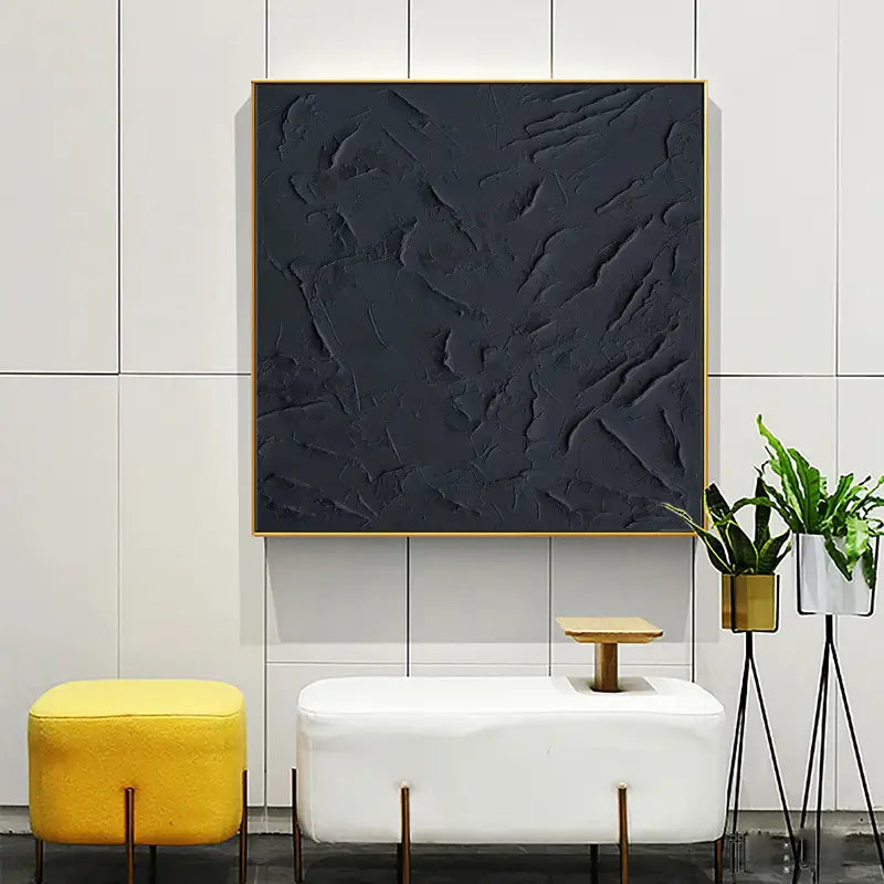 Black Minimalist Textured Painting Canvas - Square Wall Art Decor #MZ001 | Modern Home & Office Decor, Living Room, Bedroom Aesthetic