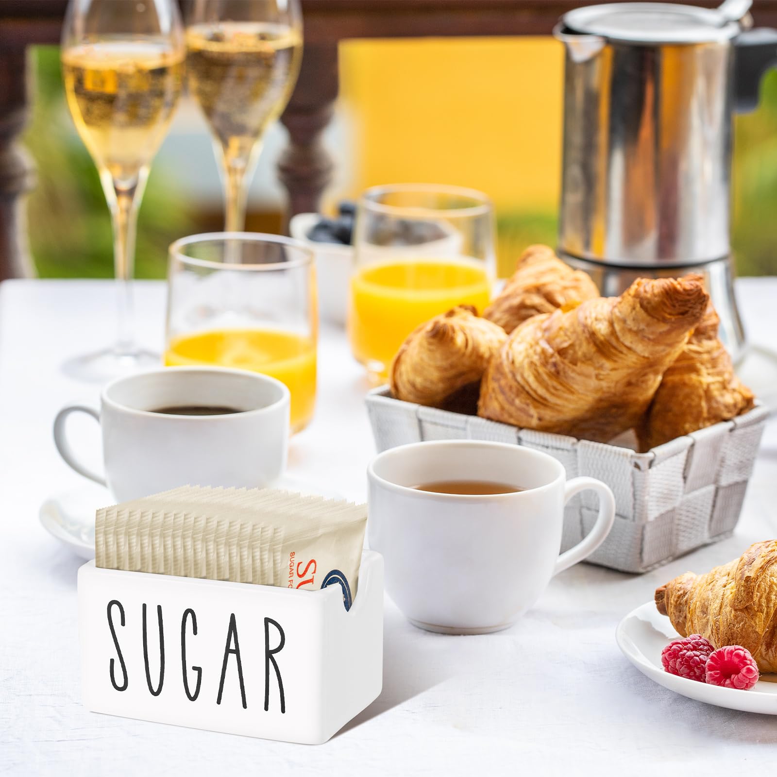 White Ceramic Sugar Packet Holder - Coffee Bar Sugar Dispenser for Table, Office, Hotel & Restaurant - Perfect for Organizing Sweeteners in Cafes, Break Rooms and Dining Areas