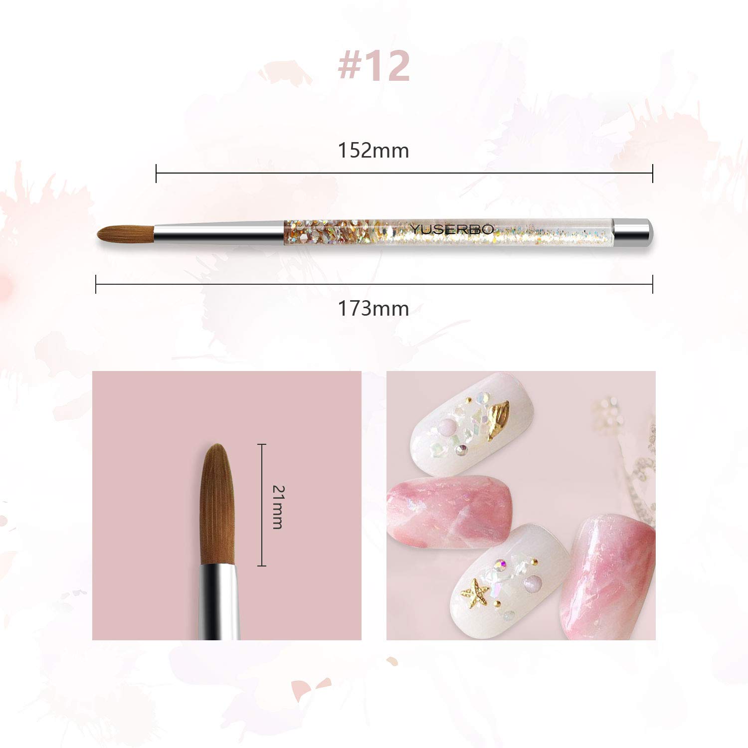 **YUSERBO Acrylic Nail Brush - Size 12 with Liquid Glitter Handle for Professional Acrylic Powder Application (1 Pack) - Perfect for Salon, DIY Manicures & Nail Art**
