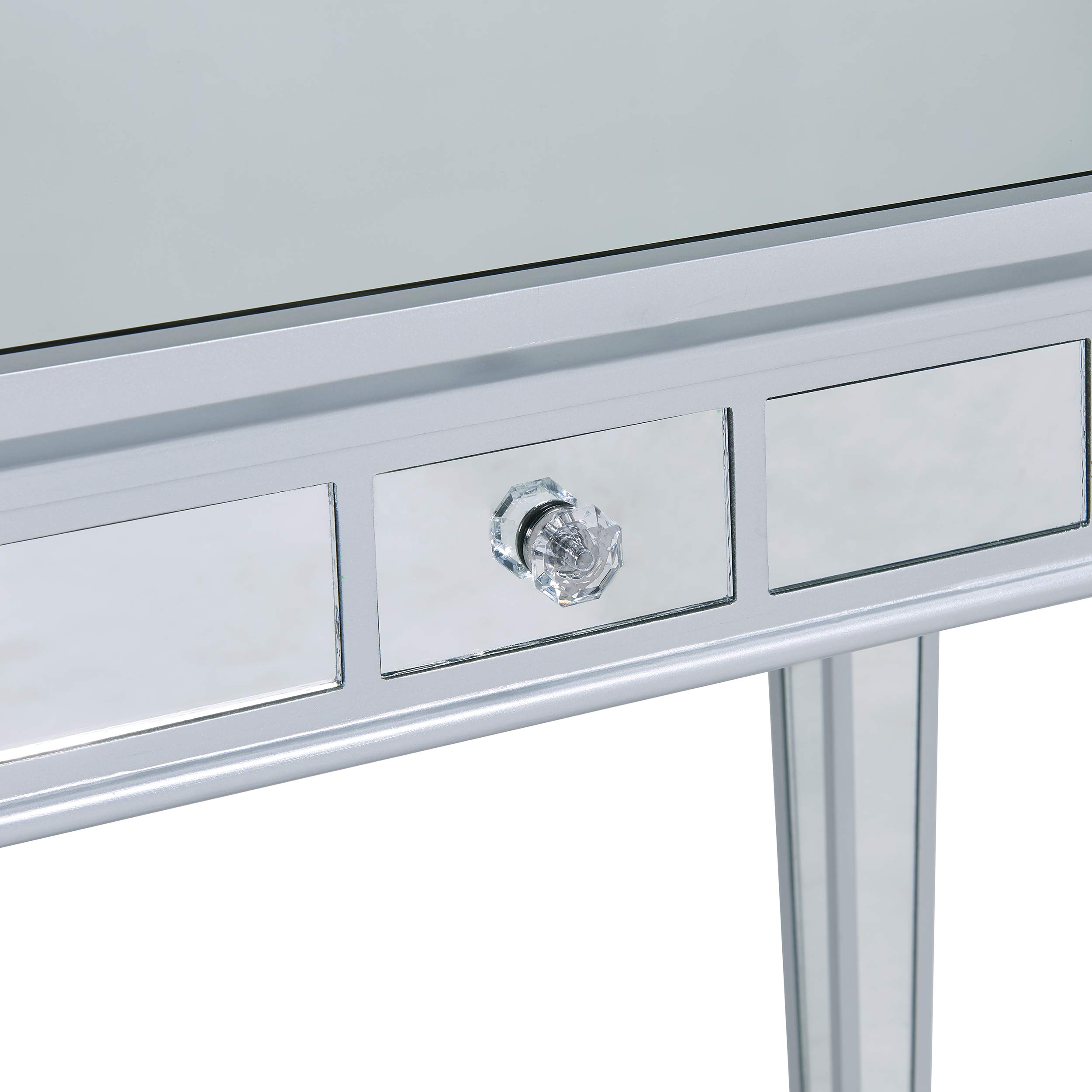 SEI Furniture Glenview Glam Mirrored Writing Desk with Drawers - Matte Silver Finish | Elegant Vanity Desk for Bedroom, Home Office & Dressing Room