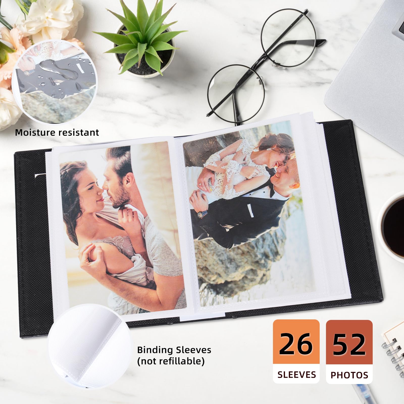 RECUTMS 4x6 Photo Album - Holds 52 Photos, Premium Leather Cover, Compact & Portable for Easy Organization | Perfect for Weddings, Family, Baby & Vacation Memories (Beige)