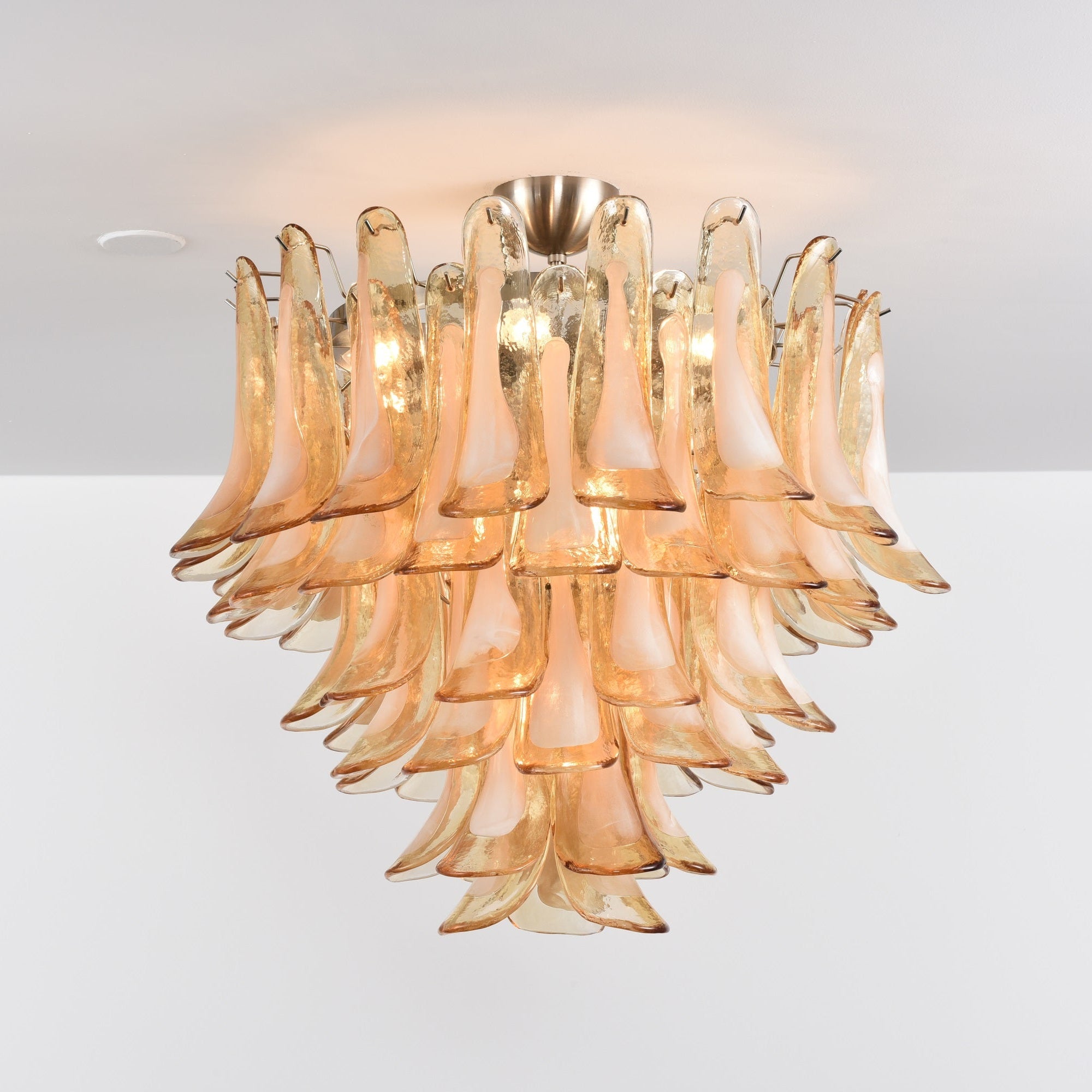 Amber Petal Glass Ceiling Light Fixture - Elegant Floral Chandelier for Living Room, Bedroom & Dining Room Decor
