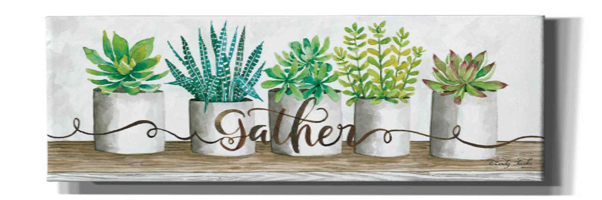 Epic Graffiti 'Gather Succulent Pots' by Cindy Jacobs - 60x20 Inch Modern Canvas Wall Art for Living Room, Bedroom & Office Decor