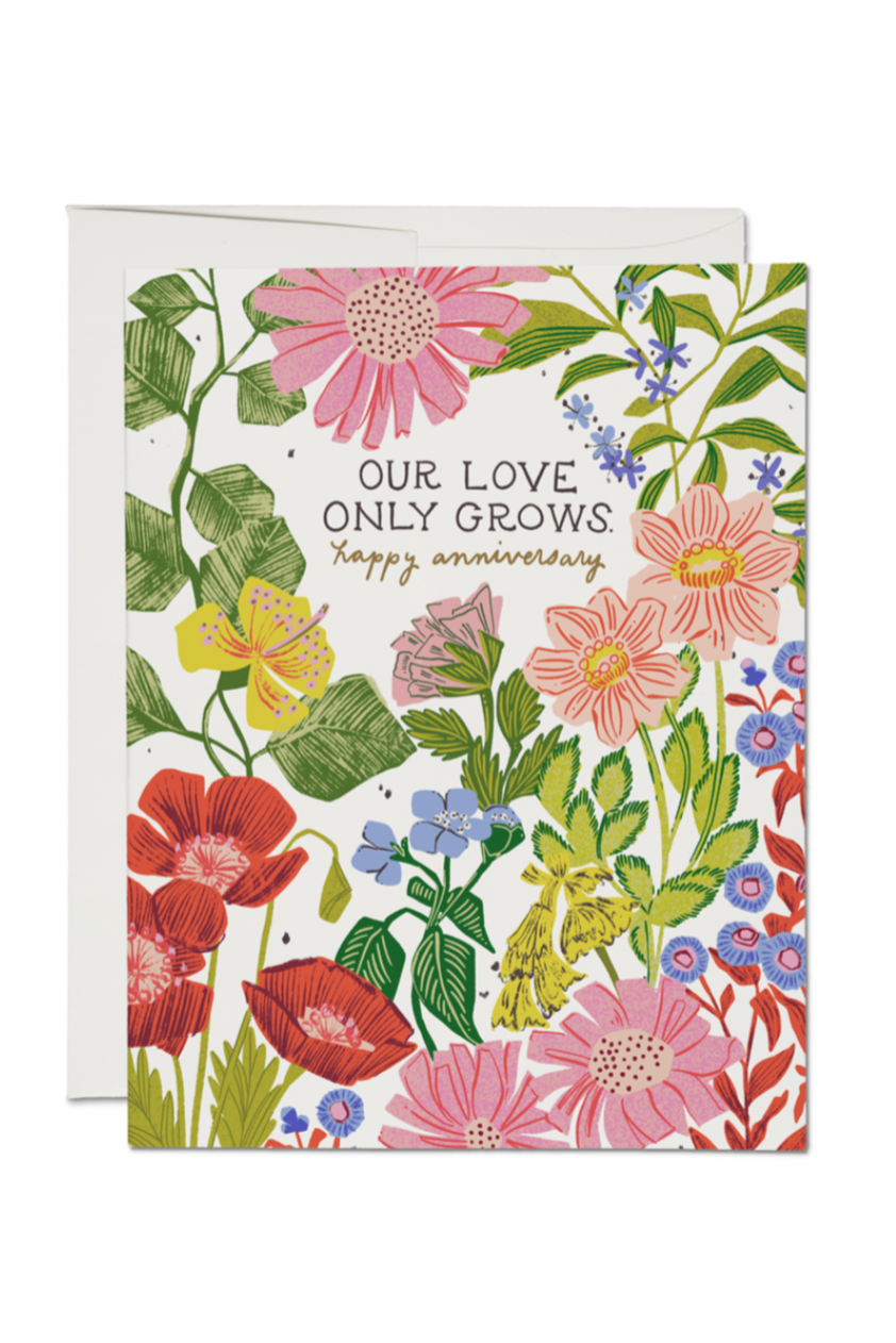 Romantic Love Only Grows Anniversary Card - Perfect for Couples, Wedding Anniversaries & Special Occasions