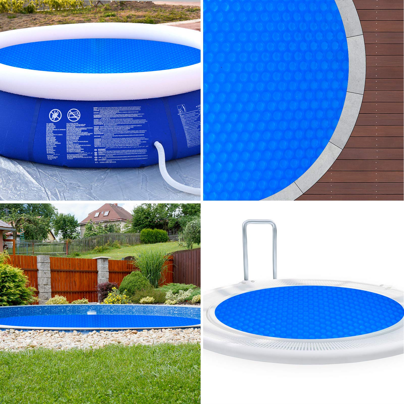 15 Ft Solar Pool Cover - Round Inground & Above Ground Swimming Pool, Hot Tub & Spa Thermal Blanket - Bubble Insulation for Heat Retention & Energy Savings - Perfect for Summer, Winter & Year-Round Use