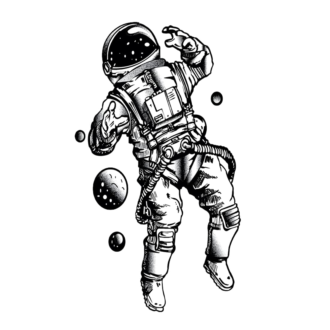 Koinstec Astronaut Falling Temporary Tattoo - Waterproof Body Stickers for Kids & Adults - Space Themed Fake Tattoos for Parties, Halloween & Costume Events