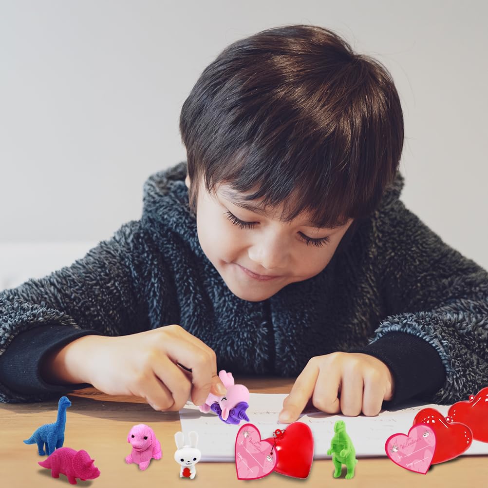 UMEELR 28-Piece Kids Valentine's Day Party Favor Set - Animal Puzzle Erasers, Heart-Shaped Erasers & Valentine Cards for Classroom Exchange, School Prizes & Gift Giving - Perfect for Valentine's Day Celebrations, Classroom Activities & Kids' Party Games