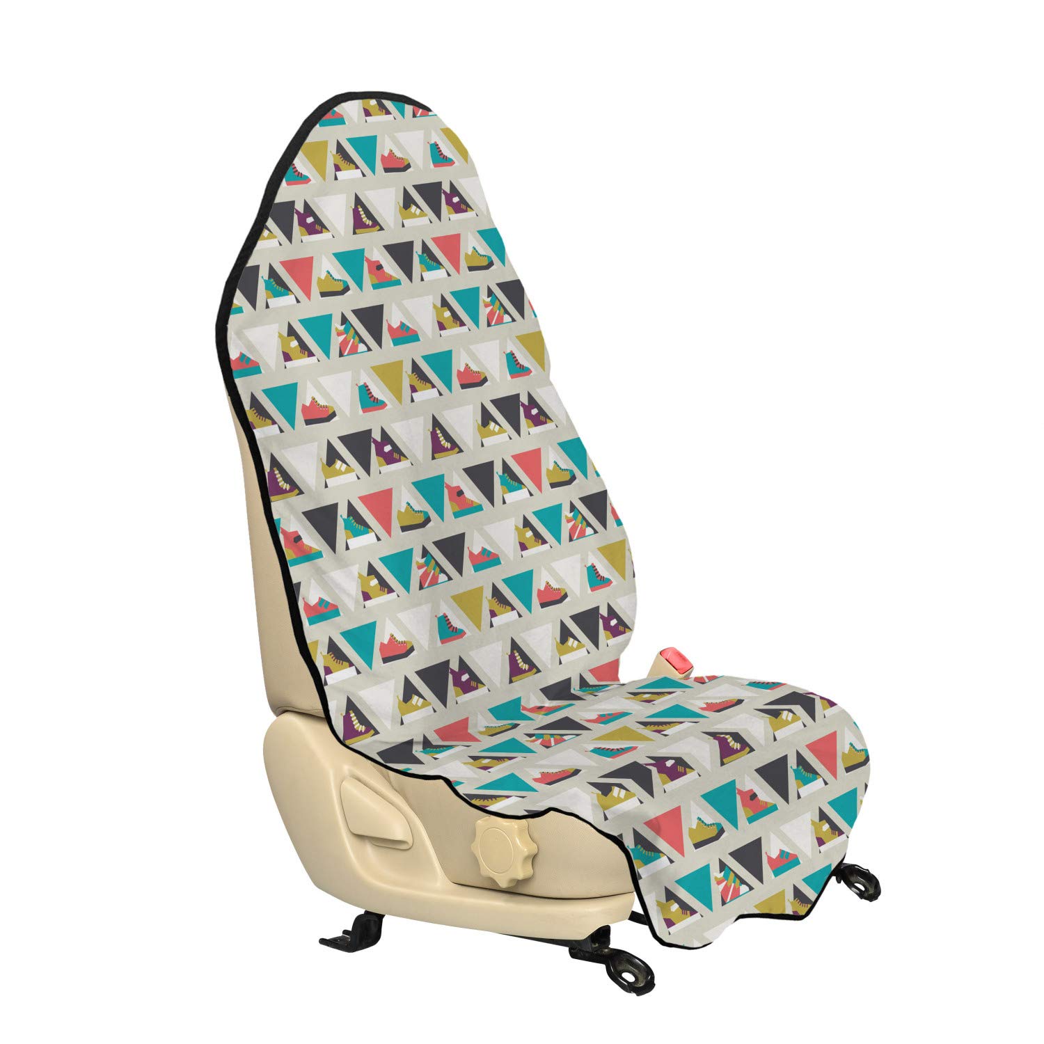 Ambesonne Fashion Car Seat Hoodie Cover - Cartoonish Sports Shoes with Triangles Design - Non-Slip Backing Universal Fit (30