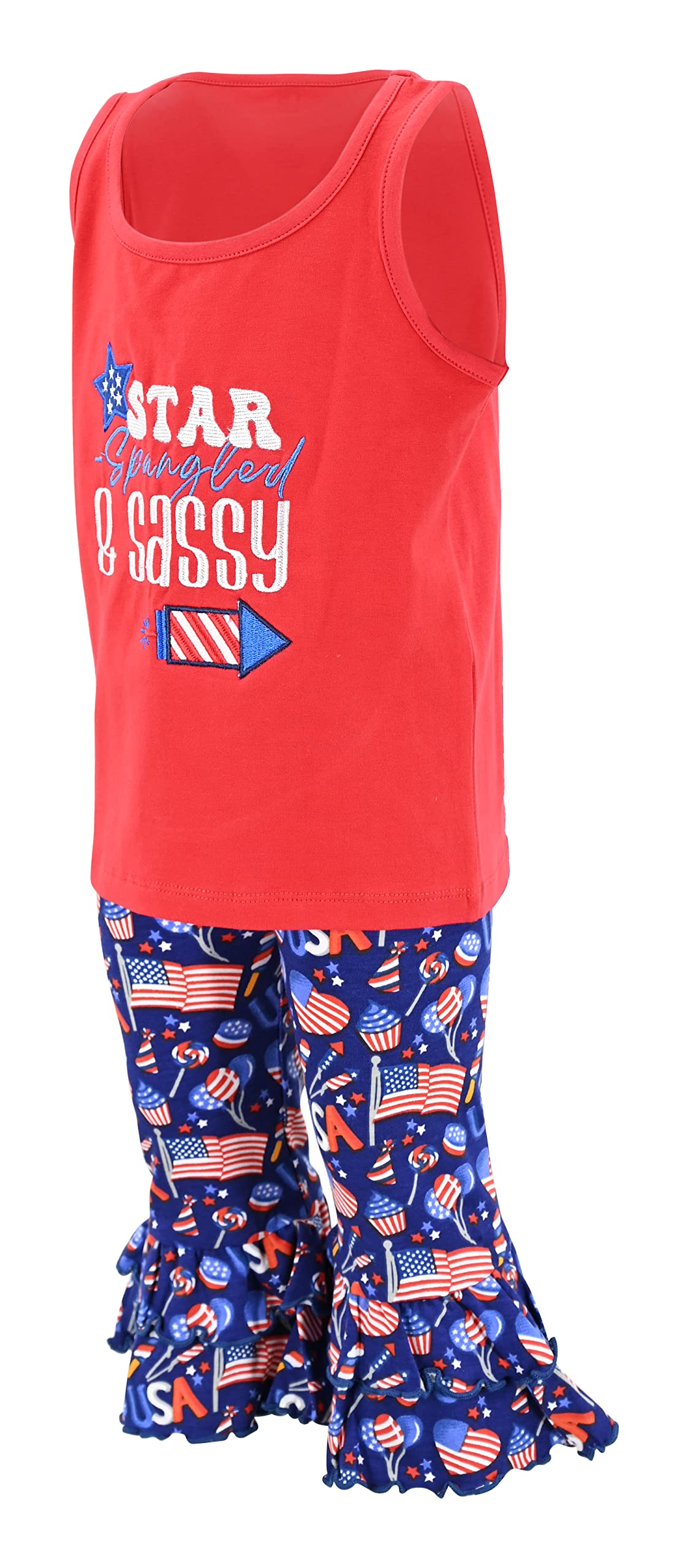 4th July Baby Girl Embroidered Capri Set (3Y, Red) - Patriotic Outfit
