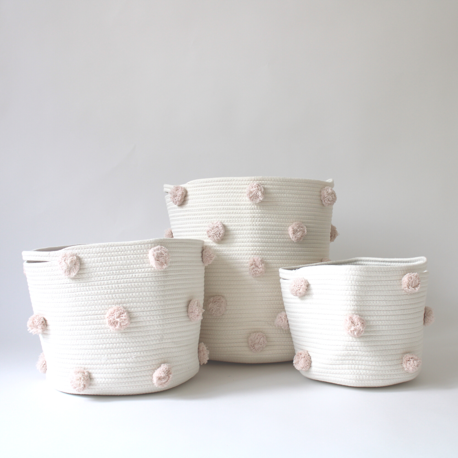 Set of 2 Medium Blush Pom Baskets - Stylish Storage for Home Decor, Nursery, or Gift Giving