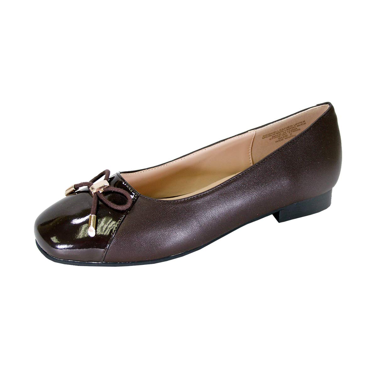 Peerage Jayden Women's Wide Width Leather Dress Flats - Glossy Patent PU Square Toe Cap for Work, Office & Formal Occasions