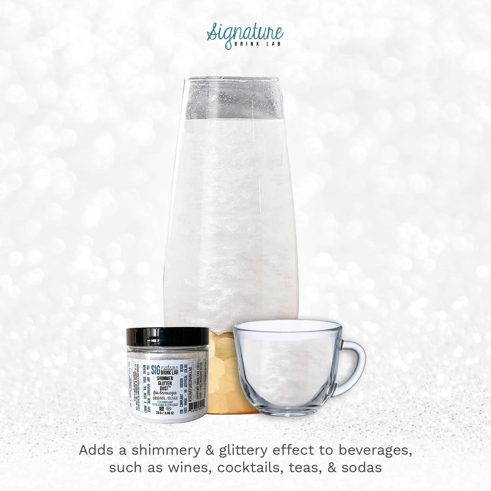 Edible Glitter for Drinks - Food Grade Silver Shimmer Dust for Cocktails, Beer, Wine, Cakes & Desserts - 25g | Safe, Non-Toxic & Vegan-Friendly for Party Decorations & Baking